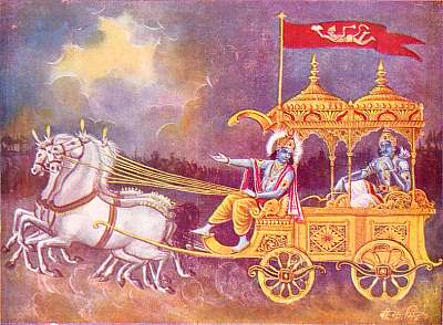 Krishna und Arjuna, traditionelle Darstellung